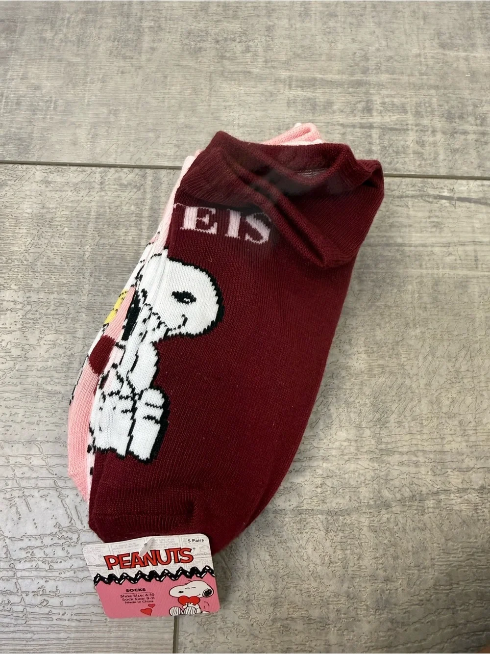Peanuts Snoopy Valentine’s Day Themed Ankle Socks Set of 5 pairs NWT